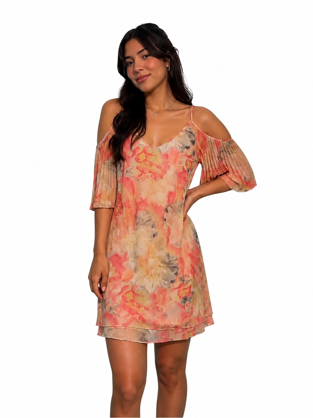White House Black Market Coral Floral Cold-Shoulder Mini Dress